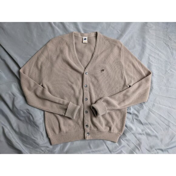 Vintage Saddlebred Sweater Beige Cardigan Button Up Wool 70s Mens Size L - Picture 1 of 10